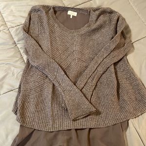 Lucky Brand women’s grey brown sparkle sweater w/chiffon lining size XL